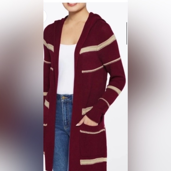 NWT - Lety & Me Burgundy/Ivory Hooded Cardigan - M‎ - Picture 2 of 6